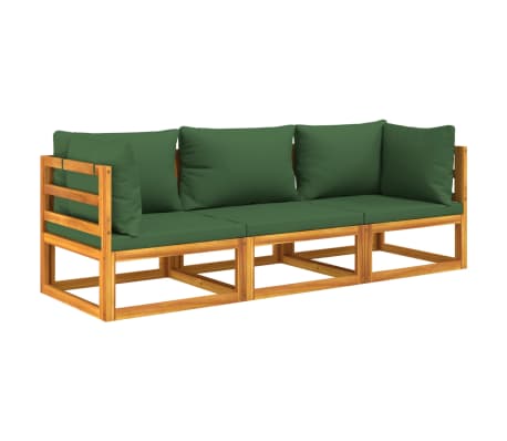 vidaXL Salon de jardin 3 pcs avec coussins vert bois massif