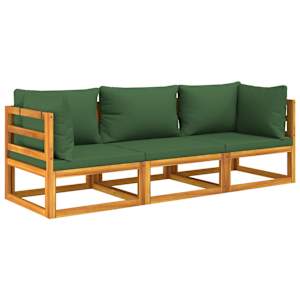 vidaXL Salon de jardin 3 pcs avec coussins vert bois massif