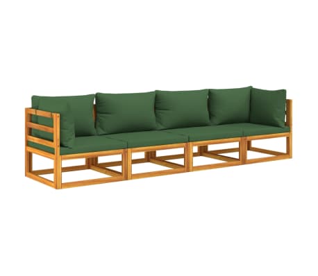 vidaXL Salon de jardin 4 pcs avec coussins vert bois massif