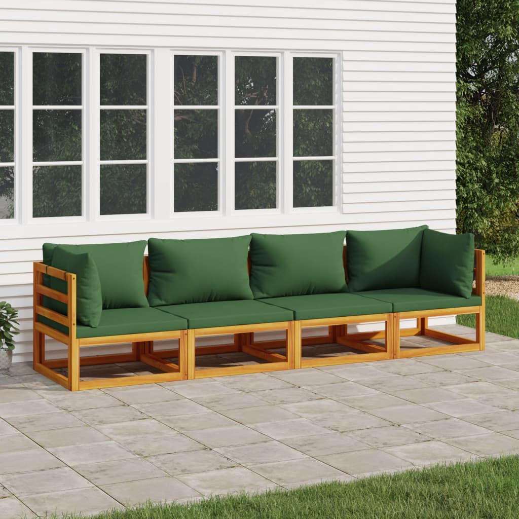 vidaXL 4-tlg. Garten-Lounge-Set mit Grünen Kissen Massivholz