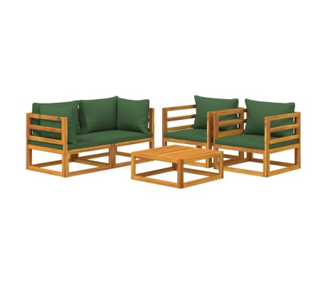 vidaXL 5 Piece Garden Lounge Set with Green Cushions Solid Wood