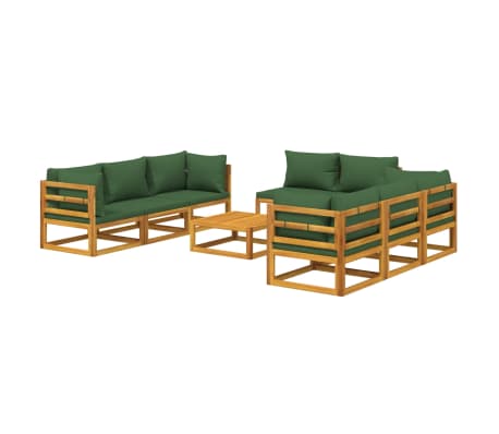 vidaXL 9-tlg. Garten-Lounge-Set mit Gr&uuml;nen Kissen Massivholz