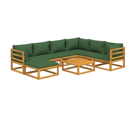 vidaXL 8-delige Loungeset met groene kussens massief hout
