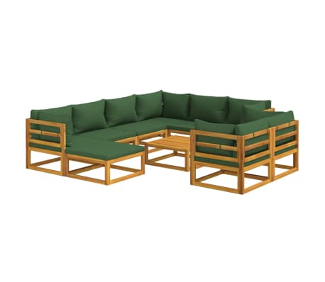 vidaXL 10-delige Loungeset met groene kussens massief hout
