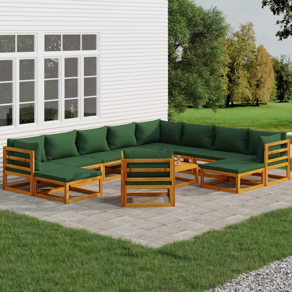 vidaXL Set mobilier de grădină cu perne verzi, 12 piese, lemn masiv