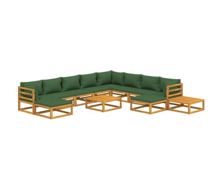 vidaXL 12-tlg. Garten-Lounge-Set mit Gr&uuml;nen Kissen Massivholz