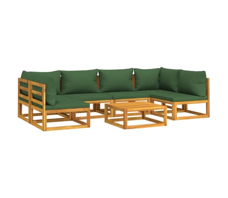 vidaXL 7-tlg. Garten-Lounge-Set mit Gr&uuml;nen Kissen Massivholz