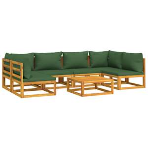 vidaXL 7-tlg. Garten-Lounge-Set mit Gr&uuml;nen Kissen Massivholz