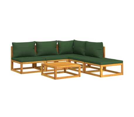 vidaXL Salon de jardin 6 pcs avec coussins vert bois massif