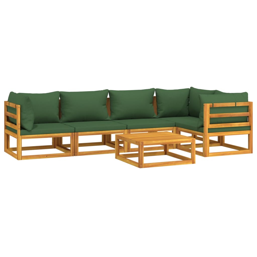 6-cz. zestaw wypoczynkowy do ogrodu, zielone poduszki, drewno