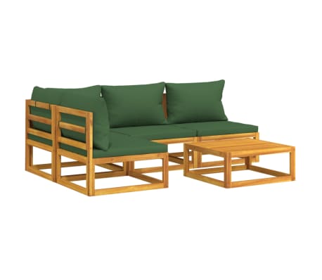 vidaXL 5-tlg. Garten-Lounge-Set mit Gr&uuml;nen Kissen Massivholz