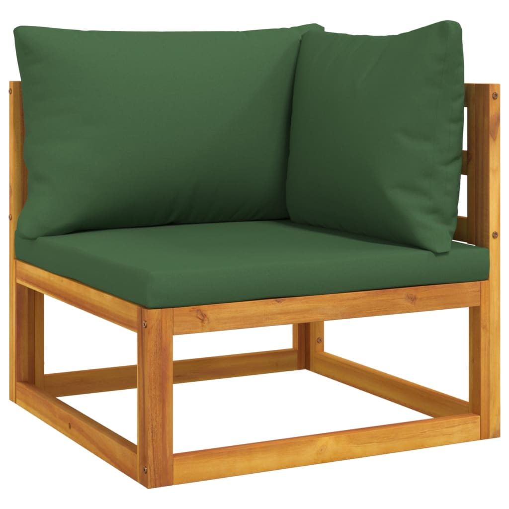 Zestaw wypoczynkowy ogrodowy, drewno akacjowe, zielone poduszki, 9 elementów