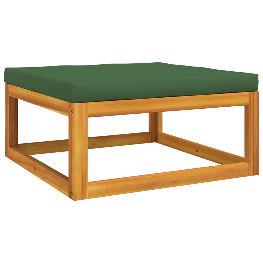 Zestaw wypoczynkowy ogrodowy, drewno akacjowe, zielone poduszki, 9 elementów