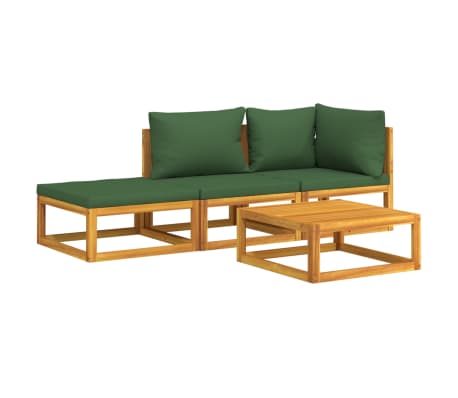 vidaXL Set Salotto da Giardino 4 pz con Cuscini Verdi Legno Massello