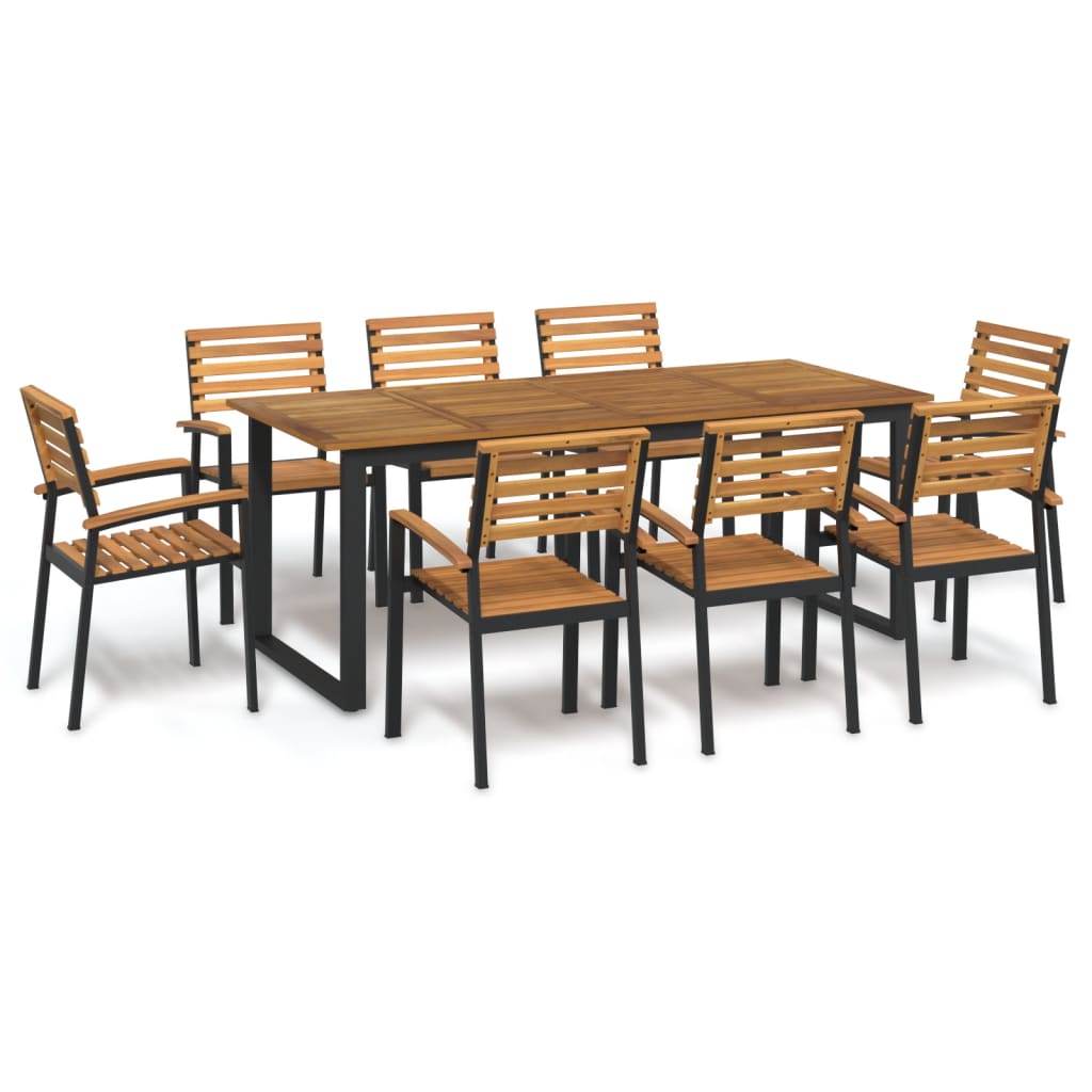 VidaXL Ensemble à Manger De Jardin 9 Pcs Bois D'acacia Solide Et Métal