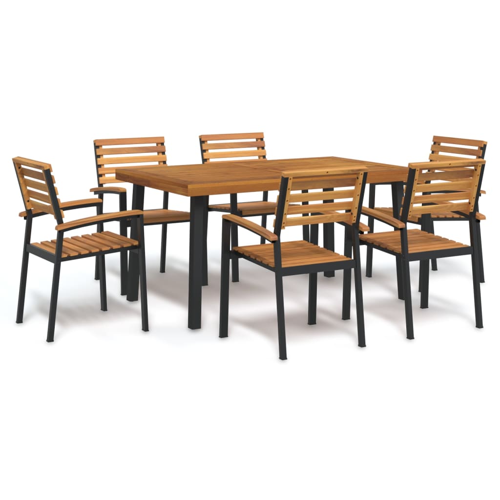 vidaXL Set mobilier de grădină, 7 piese, lemn masiv de acacia și metal