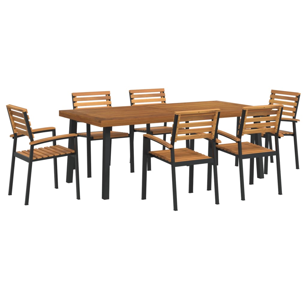 vidaXL Juego de comedor de jardín 7 pzas madera maciza acacia y metal