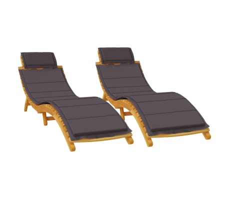 vidaXL Sun Loungers 2 pcs with Dark Grey Cushions Solid Wood Acacia
