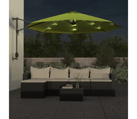 vidaXL Zidni suncobran s LED svjetlima svjetlozeleni 290 cm