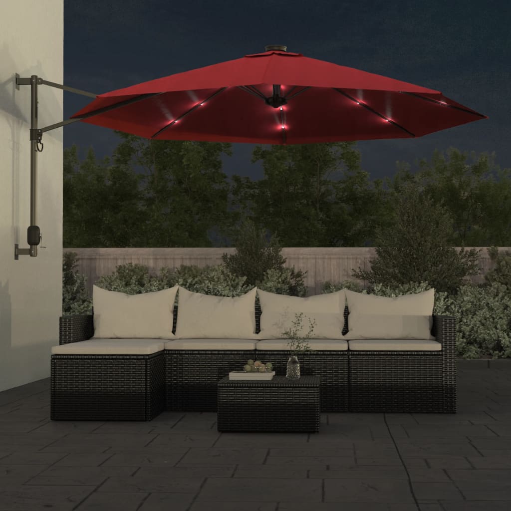 vidaXL Wandparasol met LEDs 290 cm felrood afbeelding