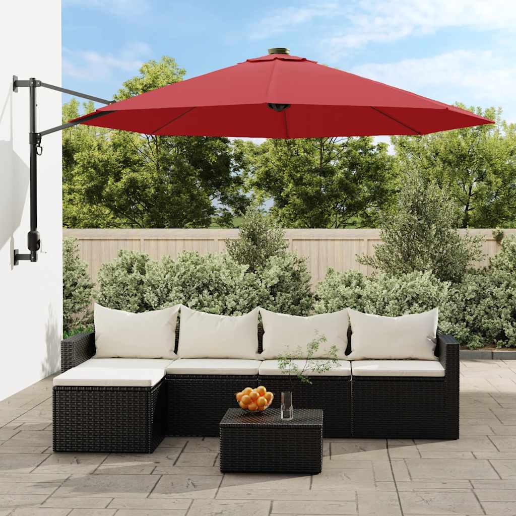 vida XL Wand-Sonnenschirm mit LEDs Knallrot 290 cm