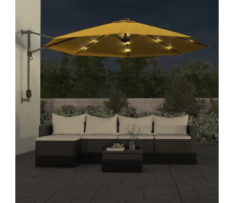 vidaXL Wall-mounted Parasol with LEDs Yellow 290cm