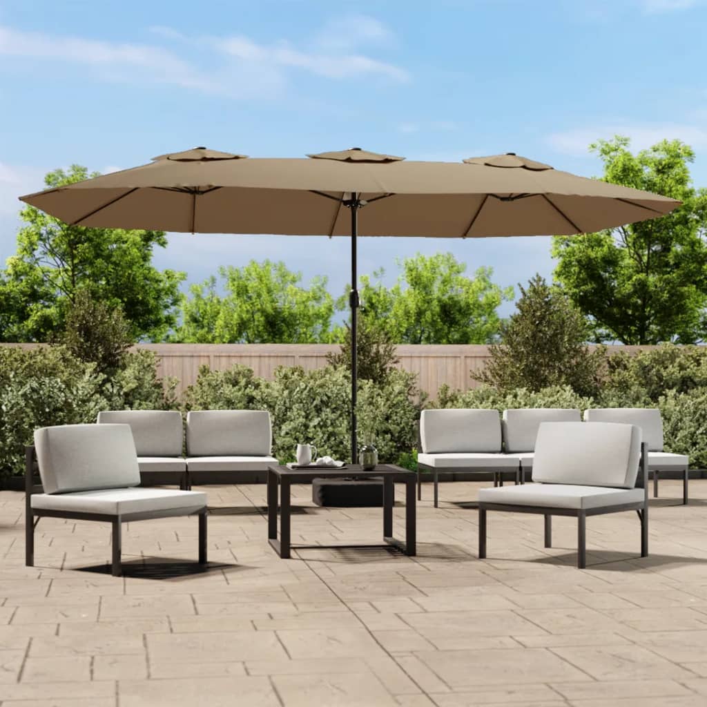 vida XL Doppelsonnenschirm mit LEDs Taupe 449x 245 cm