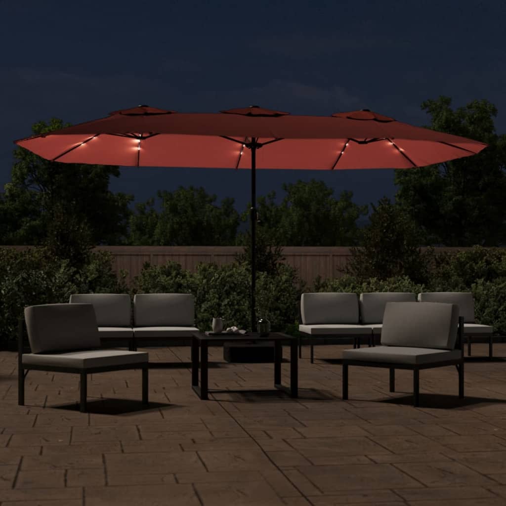 vidaXL Parasol dubbel dak met LED 449x245 cm terracottakleurig afbeelding
