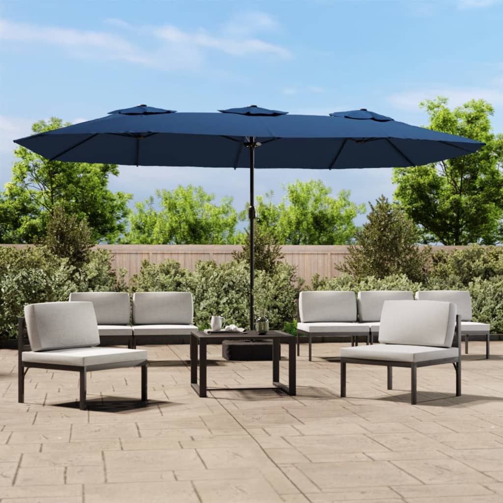 vida XL Doppelsonnenschirm mit LEDs Azurblau 449x 245 cm