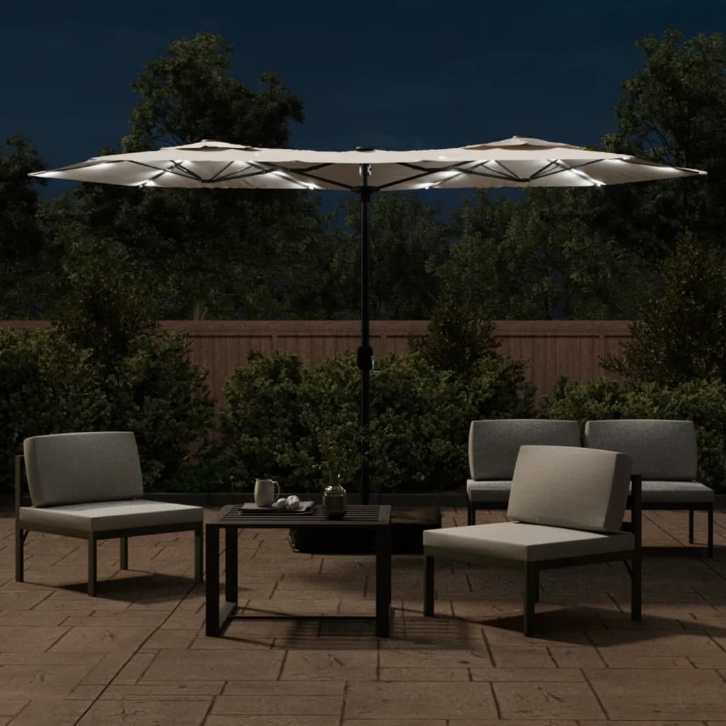 vidaXL Parasol dubbel dak met LED 316x240 cm zandwit afbeelding