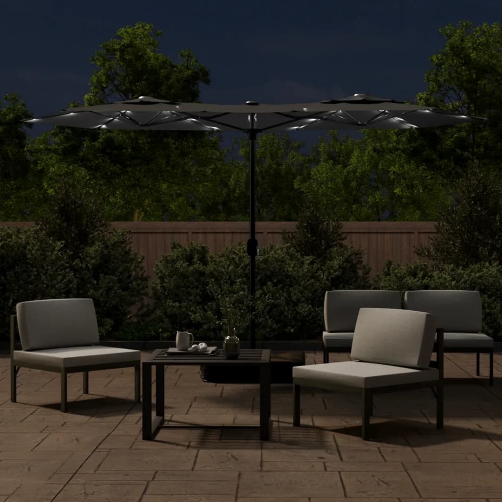 vidaXL Aurinkovarjo kaksipäinen LED-valot antrasiitti 316x240 cm