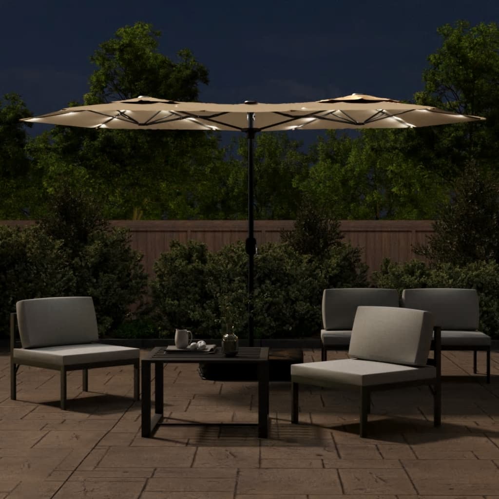vidaXL Parasol dubbel dak met LED's 316x240 cm taupe afbeelding