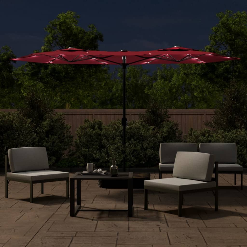 vidaXL Parasol dubbel dak met LED 316x240 cm bordeauxrood afbeelding
