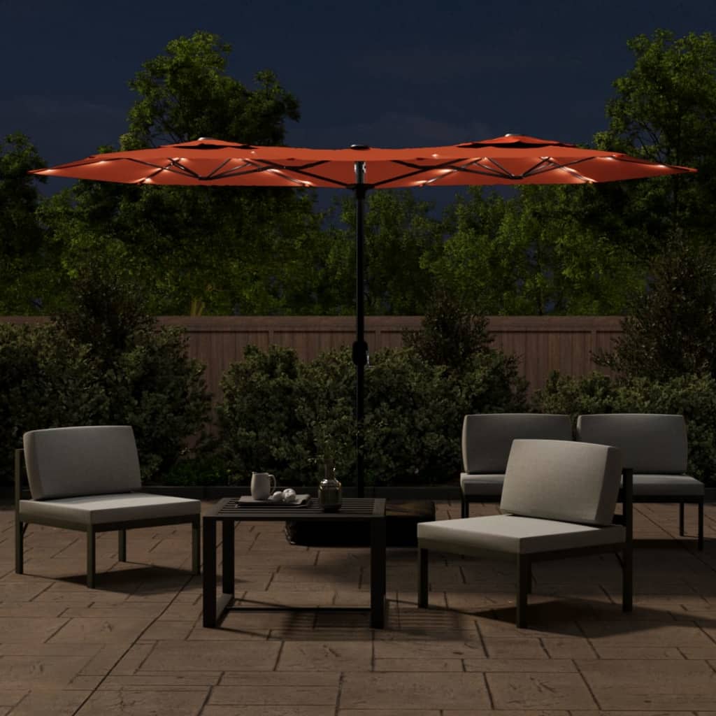 vidaXL Parasol dubbel dak met LED's 316x240 cm terracottakleurig afbeelding