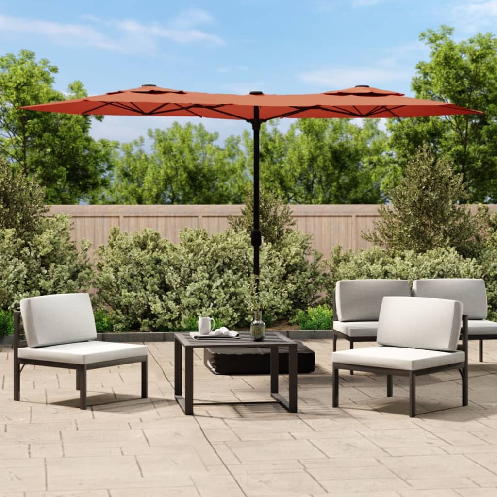 vida XL Doppelsonnenschirm mit LEDs Terrakotta 316x 240 cm