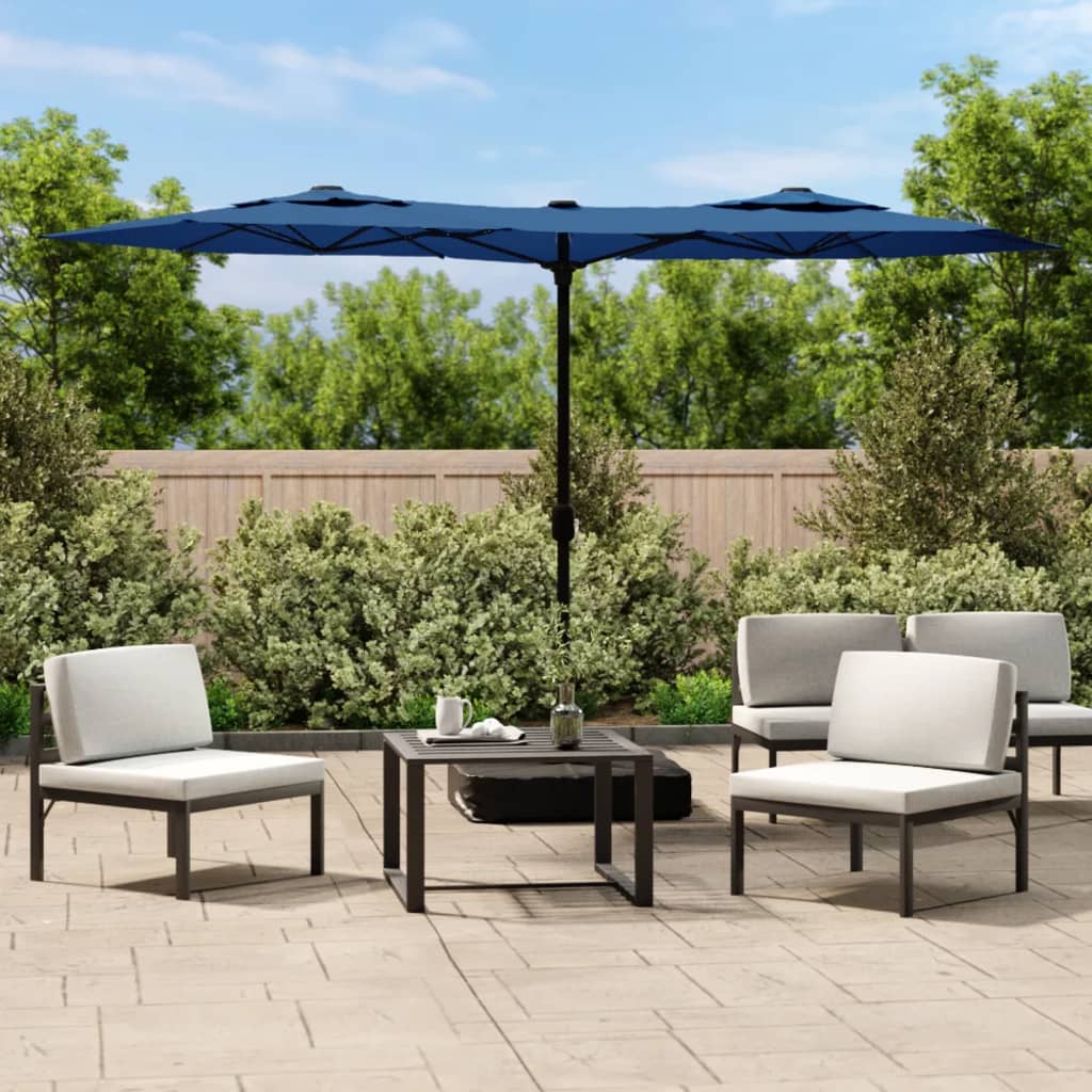 vida XL Doppelsonnenschirm mit LEDs Azurblau 316x 240 cm