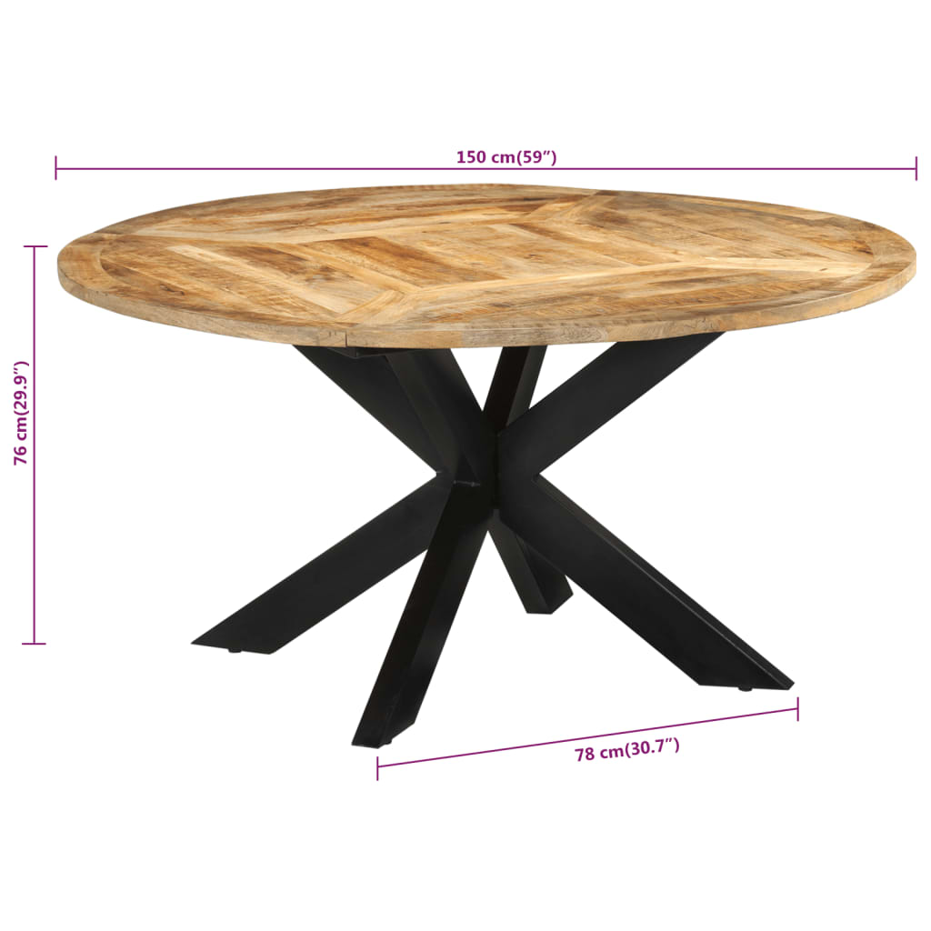 Solid Mango Wood Dining Table Round Dining Room Table 150 cm/120 cm économies vidaXL