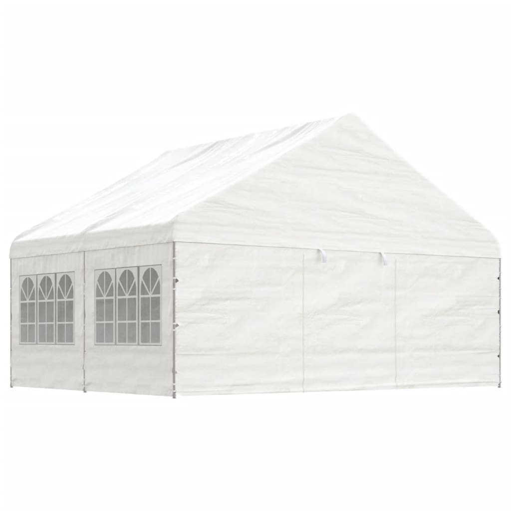 vidaXL Altánok so strechou, biely 4,46x5,88x3,75 m, polyetylén