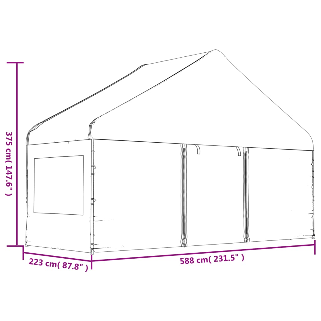  Altánok so strechou, biely 4,46x5,88x3,75 m, polyetylén