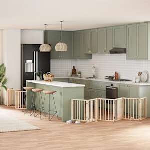 Ograda za pse z vrati zložljiva 12 panelov 600 cm topolovina