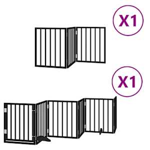 vidaXL kokkupandav koerav&auml;rav uksega, 9 paneeli, must 450 cm, pappel