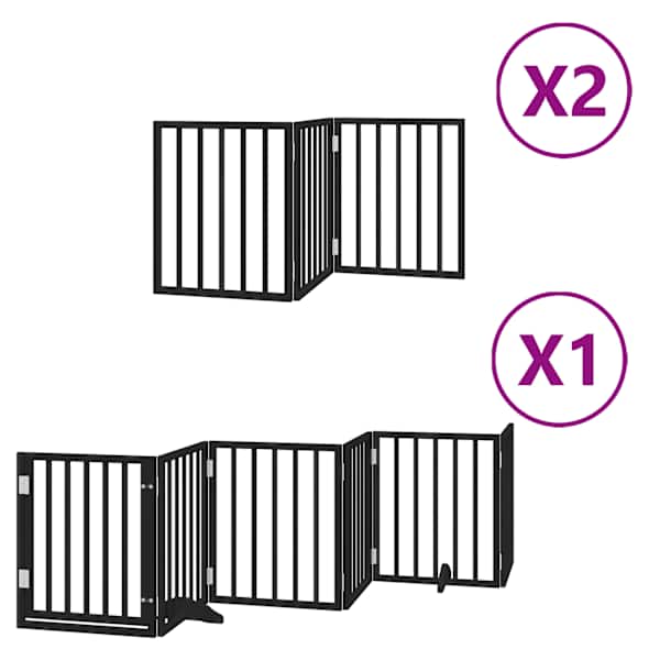 vidaXL kokkupandav koerav&auml;rav uksega, 12 paneeli, must 600 cm, pappel