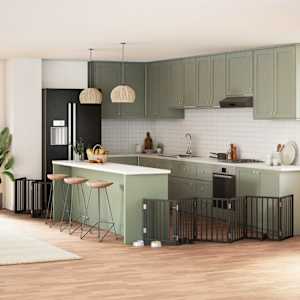 Ograda za pse z vrati zložljiva 12 panelov črna 600 cm les