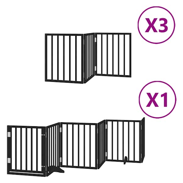 vidaXL kokkupandav koerav&auml;rav uksega, 15 paneeli, must 750 cm, pappel