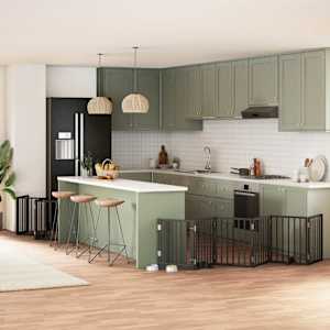 Ograda za pse z vrati zložljiva 15 panelov črna 750 cm les