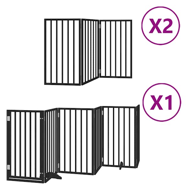 vidaXL kokkupandav koerav&auml;rav uksega, 12 paneeli, must 600 cm, pappel