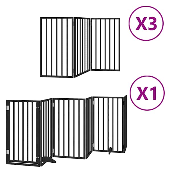 vidaXL kokkupandav koerav&auml;rav uksega, 15 paneeli, must 750 cm, pappel
