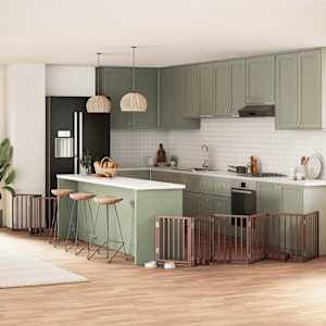 Ograda za pse z vrati zložljiva 9 panelov rjava 450 cm les