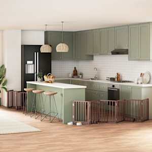 Ograda za pse z vrati zložljiva 12 panelov rjava 600 cm les