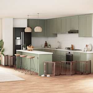 Ograda za pse z vrati zložljiva 15 panelov rjava 750 cm les